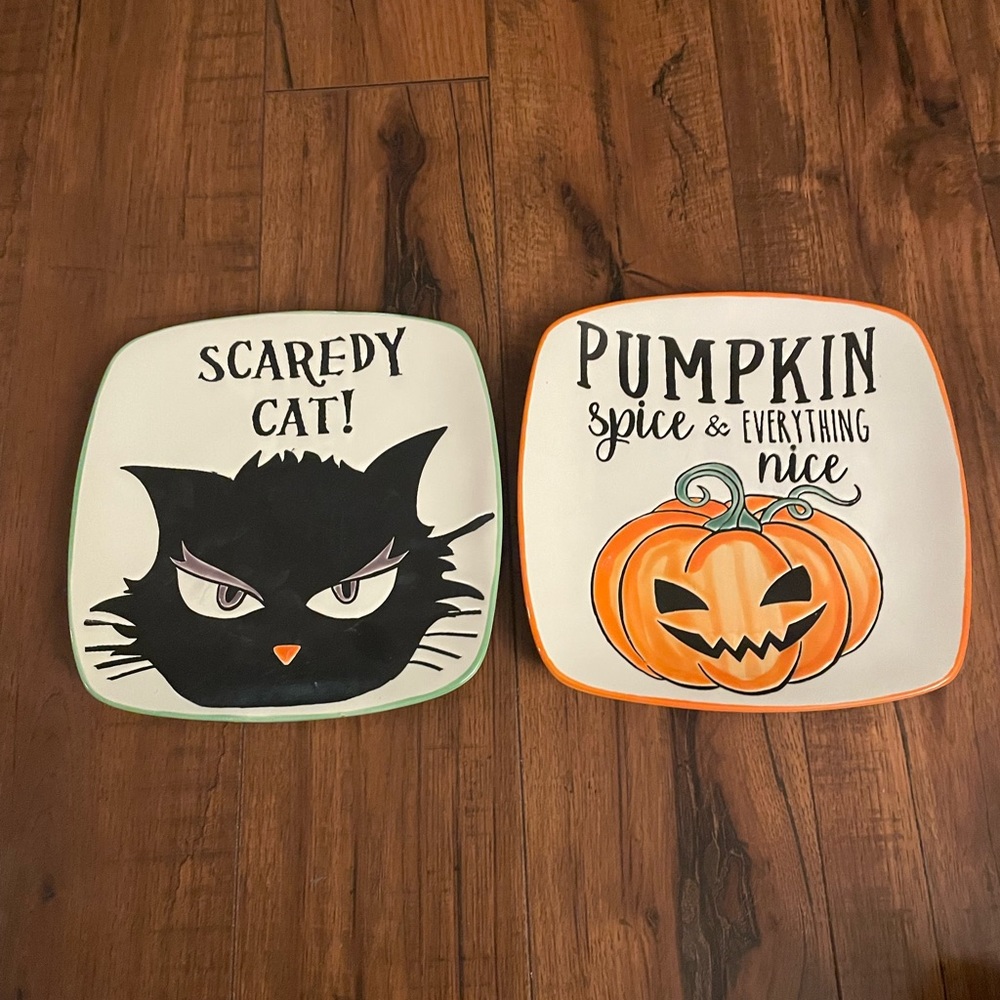 Eli + Ana set 2 pumpkin spice and everything Nice scaredy cat salad plates